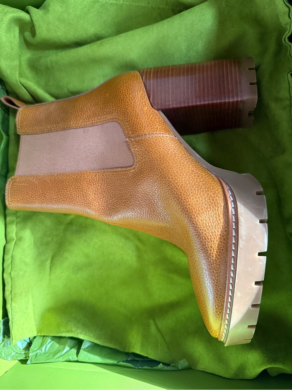 Tory Burch Chestnut Tan Leather Chelsea Block Heel Boots - Picture 2 of 12